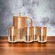 100% Pure Copper Water Pitcher Jug 1 And 4 Copper Glasses Table Top For Family