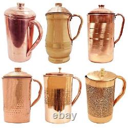 100% Pure Copper Water Storage Pitcher Jug 1500ml Serving Tableware Gifts 6 Pack