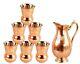 100% Pure Steel Copper Royal Hammer Jug Pitcher & 6 Glass Tumbler, Set Of 7 Pc