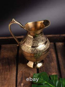 1000 ml Brass Water Pitcher Jug With Handle Handcrafted Gold Colour Ayurvedic