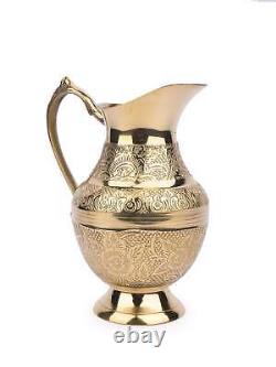 1000 ml Brass Water Pitcher Jug With Handle Handcrafted Gold Colour Ayurvedic