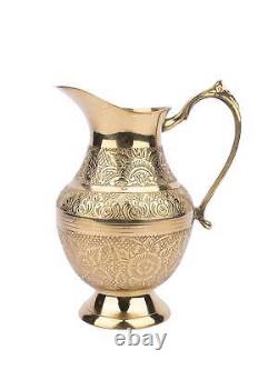 1000 ml Brass Water Pitcher Jug With Handle Handcrafted Gold Colour Ayurvedic