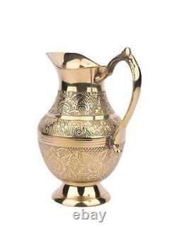 1000 ml Brass Water Pitcher Jug With Handle Handcrafted Gold Colour Ayurvedic