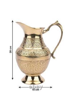 1000 ml Brass Water Pitcher Jug With Handle Handcrafted Gold Colour Ayurvedic