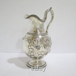 12.25 in Coin Silver Jones Ball & Co. Antique 1845 Grape Pattern Water Pitcher