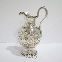 12.25 in Coin Silver Jones Ball & Co. Antique 1845 Grape Pattern Water Pitcher