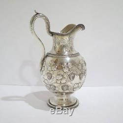 12.25 in Coin Silver Jones Ball & Co. Antique 1845 Grape Pattern Water Pitcher