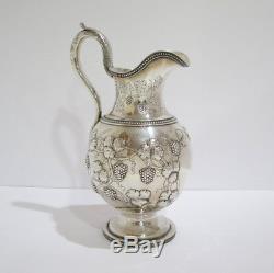 12.25 in Coin Silver Jones Ball & Co. Antique 1845 Grape Pattern Water Pitcher