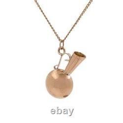 14K Rose Gold Ewer Water Jug Pitcher Puffed Charm Pendant 3-D Vintage Estate 1