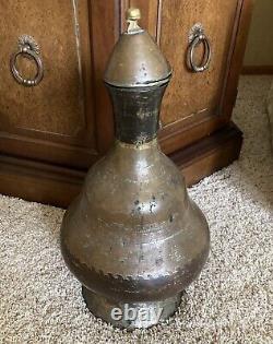 17 Middle Eastern Handcrafted Dovetail Copper on Tin Lidded Water Jug Pitcher