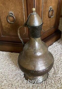 17 Middle Eastern Handcrafted Dovetail Copper on Tin Lidded Water Jug Pitcher