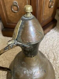 17 Middle Eastern Handcrafted Dovetail Copper on Tin Lidded Water Jug Pitcher