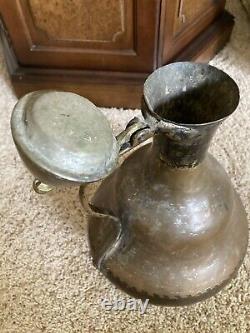 17 Middle Eastern Handcrafted Dovetail Copper on Tin Lidded Water Jug Pitcher