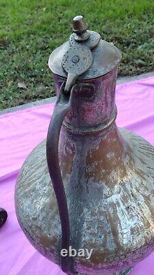 17 Turkish Handcrafted Copper Tin Lidded Water Jug Pitcher Primitive Hammered @