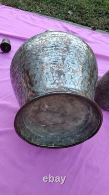 17 Turkish Handcrafted Copper Tin Lidded Water Jug Pitcher Primitive Hammered @