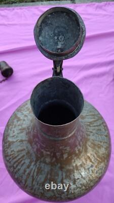17 Turkish Handcrafted Copper Tin Lidded Water Jug Pitcher Primitive Hammered @