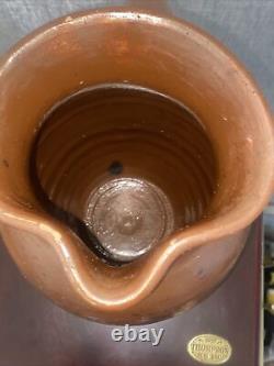 1800's ANTIQUE BROWN STONEWARE WATER PITCHER JUG With HANDLE VINTAGE PRIMITIVE