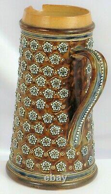 1878 DOULTON LAMBETH SIGNED WATER JUG PITCHER BEER STEIN TANKARD with SPOUT DAMAGE