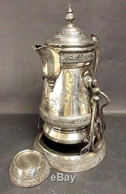 1879 Engraved WILCOX Quadruple Silver Plate Tilting Water Pitcher on Stand
