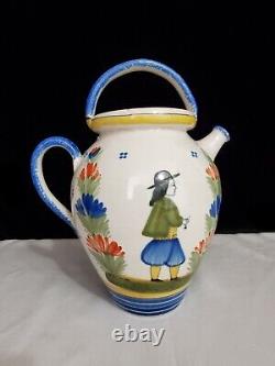 1895 1922 Antique HR Quimper Water Jug Pitcher Hand Painted Pottery