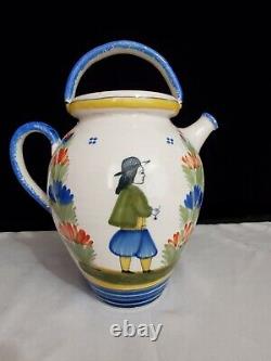 1895 1922 Antique HR Quimper Water Jug Pitcher Hand Painted Pottery
