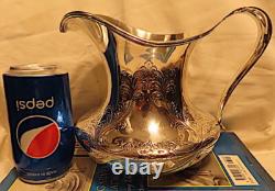1895, Meriden Britannia Sterling Water Pitcher/jug Hand Chased Low Squat & Wide