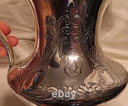 1895, Meriden Britannia Sterling Water Pitcher/jug Hand Chased Low Squat & Wide