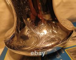 1895, Meriden Britannia Sterling Water Pitcher/jug Hand Chased Low Squat & Wide