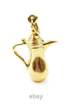 18K Yellow Gold 3D Water Jug Coffee Pot Pitcher Charm Pendant Necklace 2.9g