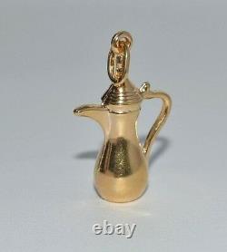 18k Solid Yellow Gold 3d Water Jug Urn Pitcher Coffee Pot Charm Pendant