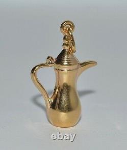 18k Solid Yellow Gold 3d Water Jug Urn Pitcher Coffee Pot Charm Pendant