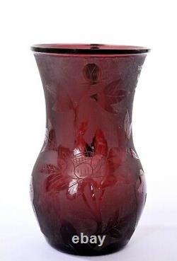 1930's Chinese Purple Amethyst Etched Peking Glass Water Pitcher Ewer Jug Vase