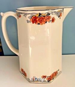 1930 vtg Homer Laughlin orange flower PITCHER water milk jug art nouveau antique