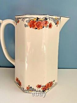 1930 vtg Homer Laughlin orange flower PITCHER water milk jug art nouveau antique