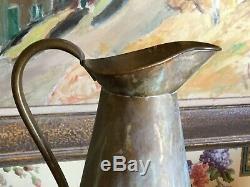 1930s English Antique Copper Watering Pitcher Jug with Verdigris