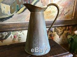 1930s English Antique Copper Watering Pitcher Jug with Verdigris