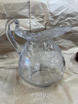 1940s Cambridge glass crystal rose point etched Doulton water pitcher jug 76oz