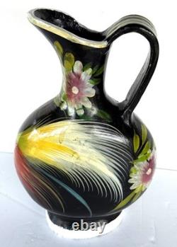 1950's Hand Painted Mexican Talavera Water Pitcher Jug Mexico Clay Pottery D