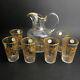 19c Bohemian Set Of 6 Antique Gilt Decorated Water Glass Tumblers With Pitcher Jug