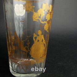 19c Bohemian Set of 8 Antique Gilt Decorated Water Glass Tumblers with Pitcher Jug