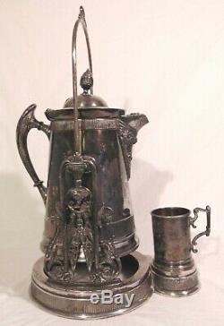 19th C Antique Silver Plate Quadrupleplate Tilting Insulated Pot Pitcher Water