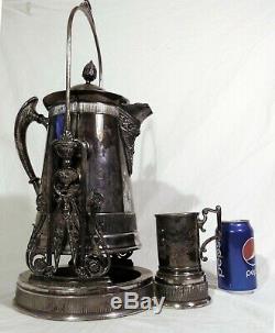 19th C Antique Silver Plate Quadrupleplate Tilting Insulated Pot Pitcher Water