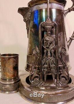 19th C Antique Silver Plate Quadrupleplate Tilting Insulated Pot Pitcher Water