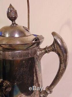 19th C Antique Silver Plate Quadrupleplate Tilting Insulated Pot Pitcher Water