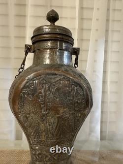 19th C Handmade 14 copper pitcher, Camel Canteen Water Vessel Jug Middle East
