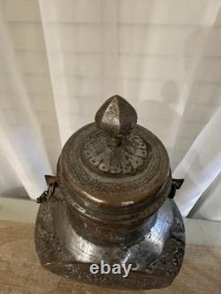 19th C Handmade 14 copper pitcher, Camel Canteen Water Vessel Jug Middle East
