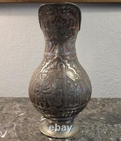 19th Century Antique Persian Intricately Engraved Tinned Copper Ewer Water Jug