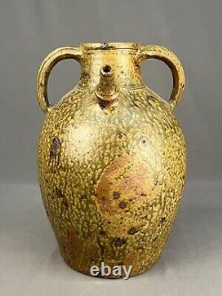 19th Century French Green Glazed Stoneware 16 1/2 Water/Wine Flagon Jug