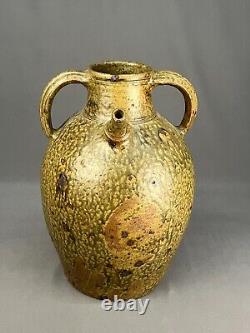 19th Century French Green Glazed Stoneware 16 1/2 Water/Wine Flagon Jug