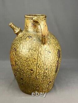 19th Century French Green Glazed Stoneware 16 1/2 Water/Wine Flagon Jug